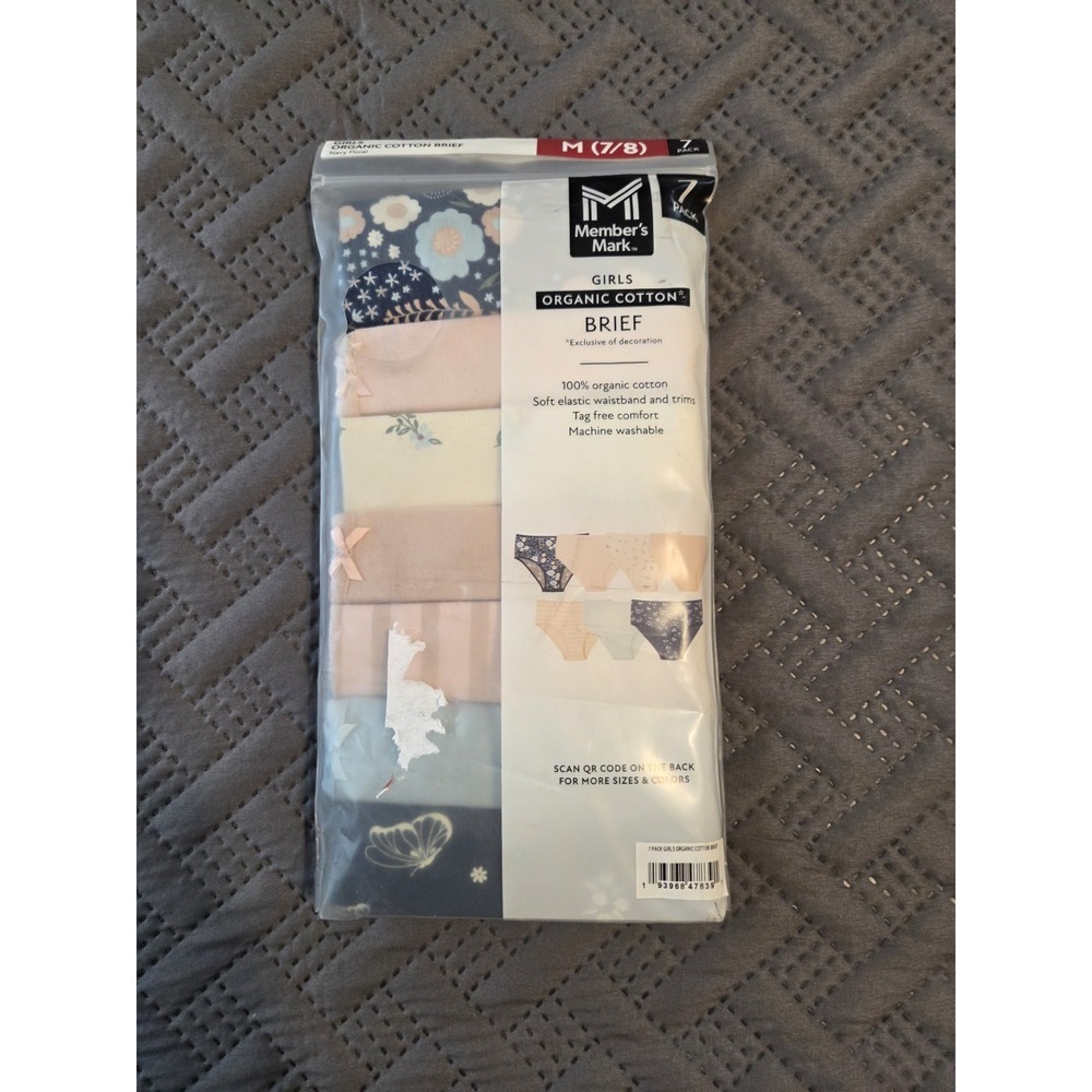 Members Mark Underwear Girls Medium 7-8 Organic Cotton 7-Pack Briefs Kids